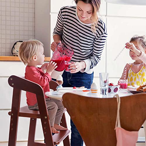 Wooden High Chair For Toddlers, Adjustable Dining Feeding Chair With Removable Cushion For Child, High Chair Grows With Your Kid With Steps For Kids Dining, Studying, Step Tool(Nut-Brown) #TOP4