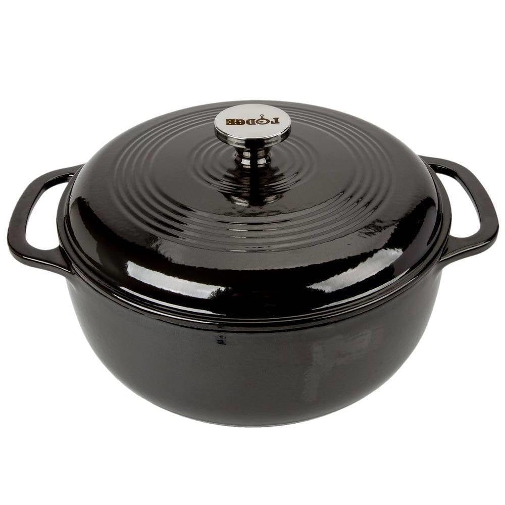 Round 6-Quart Black Enamel Cast Iron Dutch Oven with Lid New