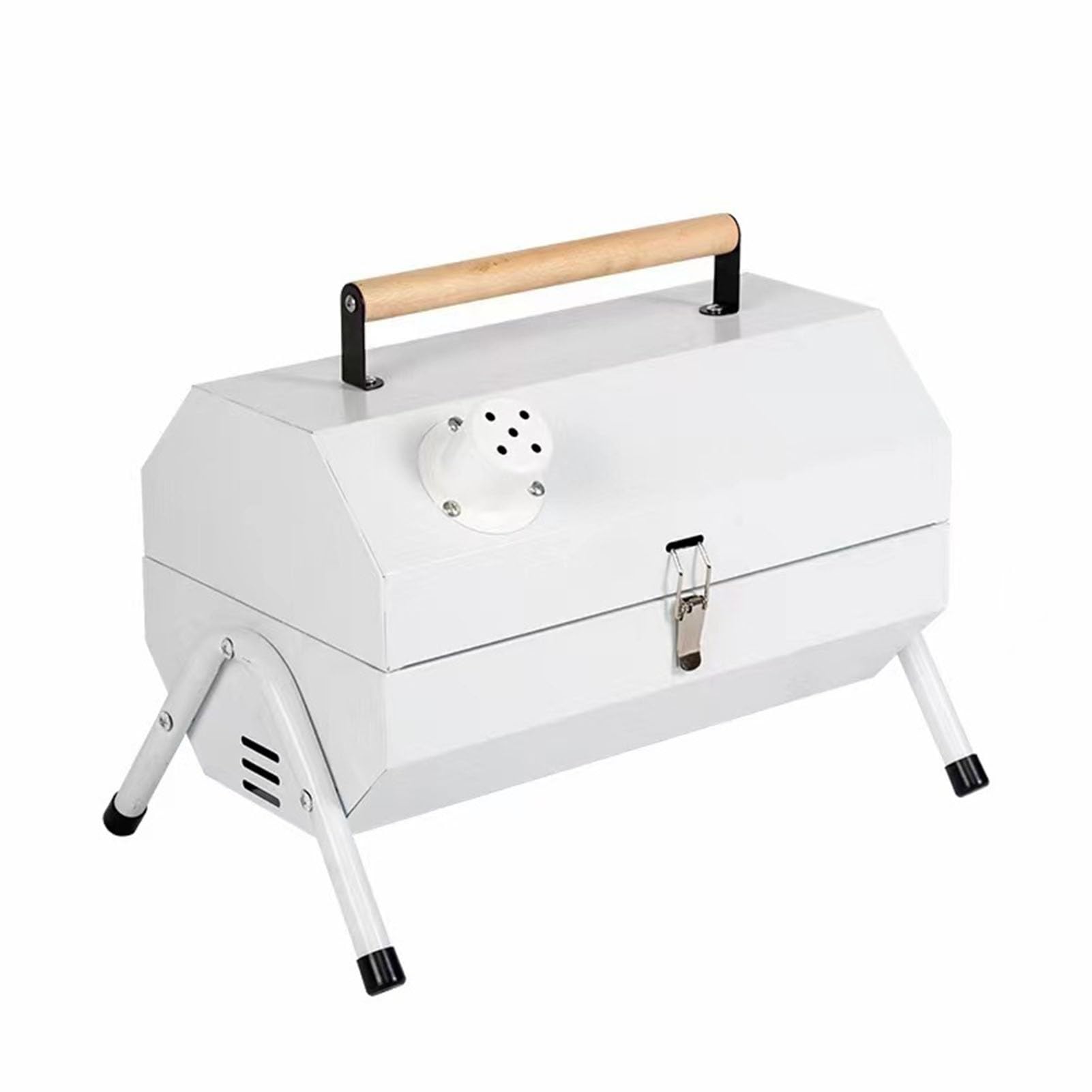 Barbecue au charbon blanc avec espace de cuisson extra large et poignée de transport valise
