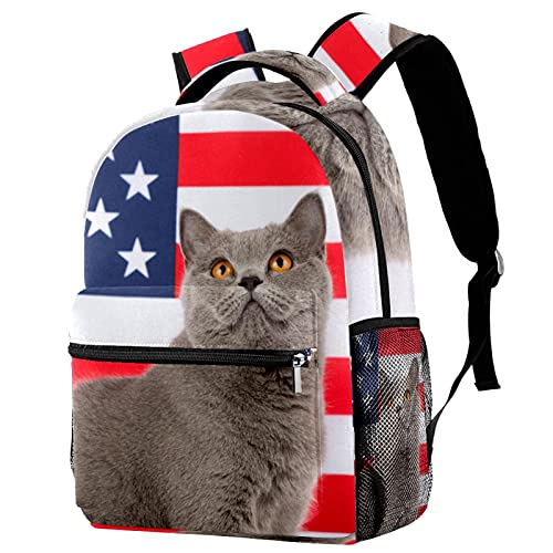 Sac à dos de voyage campus grand volume drapeau américain avec filet gourde