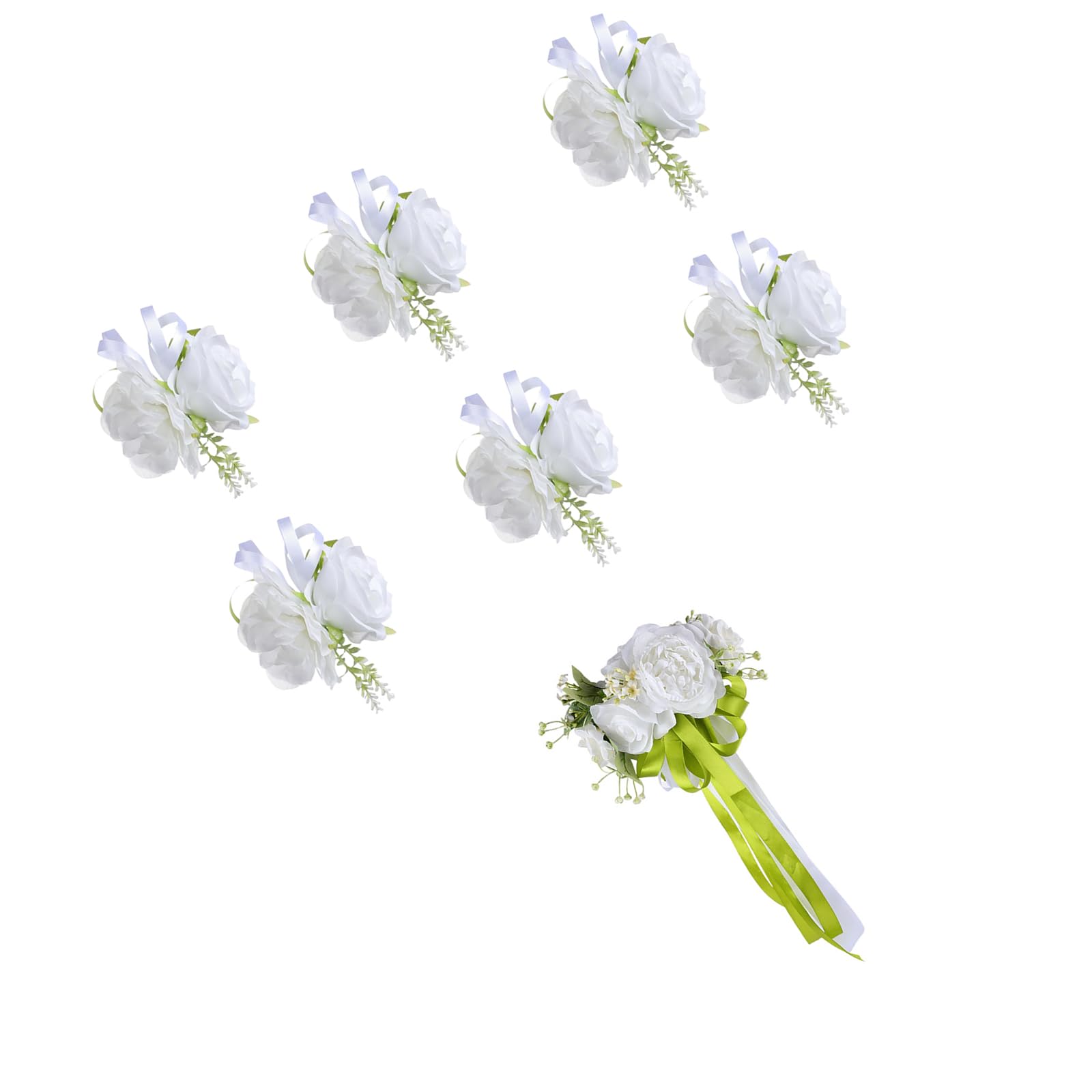 Décoration voiture mariage blanche et verte avec fleurs artificielles robustes pour cortège