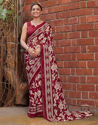 Image of SIRIL Women's Georgette Floral Printed Saree With Unstitched Blouse Piece