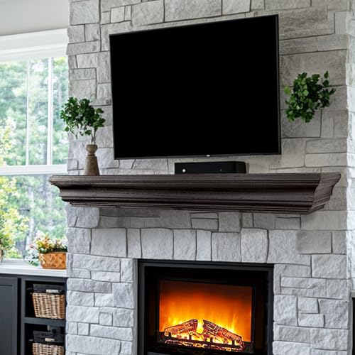 LXWZHK Rustic Fireplace Mantel Shelf, 54' Wooden Floating Shelf for Over Fireplace, Wall Mounted...