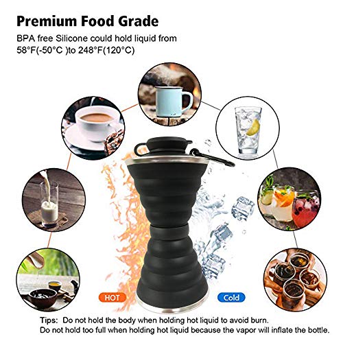Image of Collapsible Water Bottle, Camping Cup With Carabiner, Reuseable Silicone Foldable Leak Proof Portable Sports Travel Water Bottles For Outdoor, Travel Gym Hiking, BPA Free, Cycling Cups with Carabiner