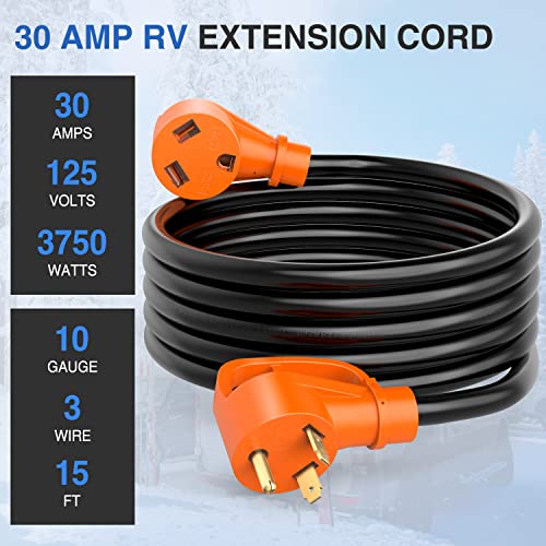 Image of Nilight 30 Amp 15FT RV Extension Cord 125V Heavy Duty 10 Gauge Pure Copper STW Wire UL ETL Listed 3 Prong TT-30P TT-30R 30F /30M Weatherproof Suit for Camper Caravan Trailer