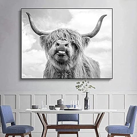 LXTOPN Nordic Highland Cow Canvas Pictures, Wall Print Painting Scottish Highland Cow Prints Wall Pictures Modern Highland Cow Wall Art Poster Living Room Decoration No Frame (60 x 80 cm) Cover