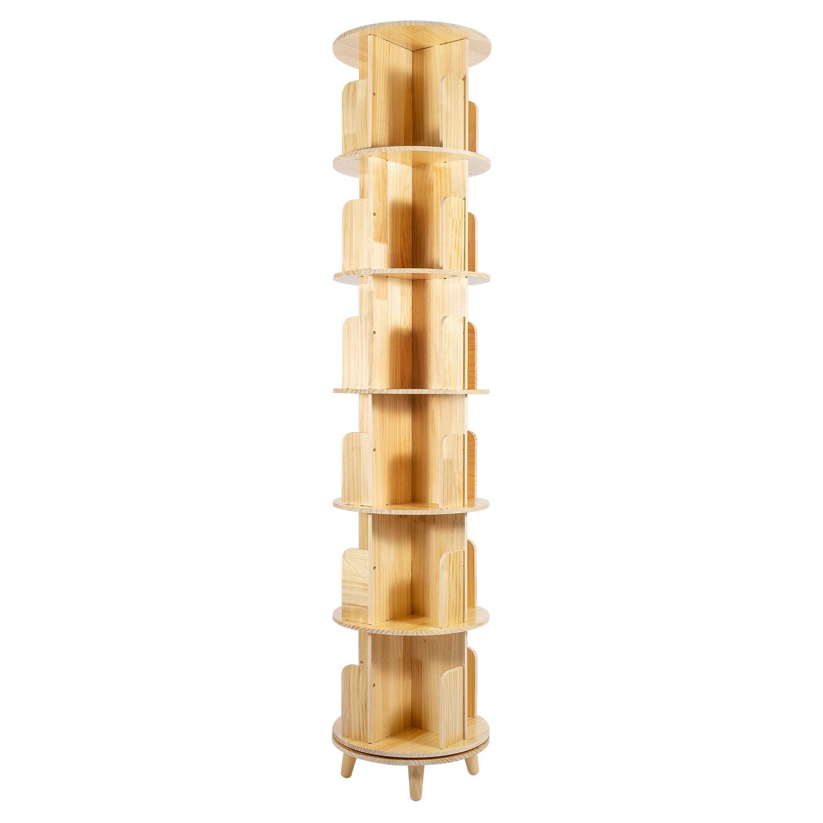 Libreria girevole, 6 ripiani, scaffale girevole in legno, grande spazio di archiviazione, design speciale, per riporre libri, souvenir, oggetti espositivi