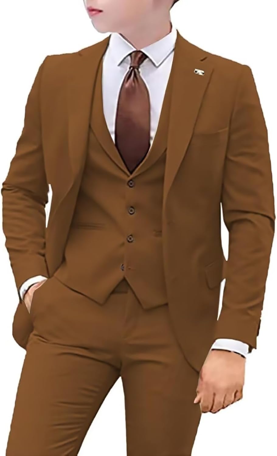 Boys 3 Pieces Slim Fit Suit Outfit Tuxedo Vest Pants Kids Prom Wedding Party Formal Set Size 3-16 Years