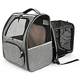 JOYO Cat Carrier Backpack, Pet Carrier Backpack Expandable with Safety Clip Inside Hiking Travel Camping for Cats and Puppies (Grey)