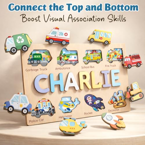 Image of Custom Name Puzzle for Toddlers - Personalized Baby Gift with Animal Art Backdrop | 48 Animal Themes | 1st Birthday Gift for Boy & Girl | Personalized Baby Gifts