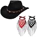Cowboy Hat with Fringed Bandana Set for Women Wide Brim Western Cowgirl Hat Paisley Head Wrap Scarf (Boho-Black)