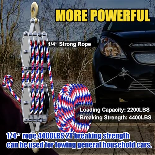 image for FITHOIST Colorful Block and Tackle 2200 lbs, 4400 LBS Breaking Strengt