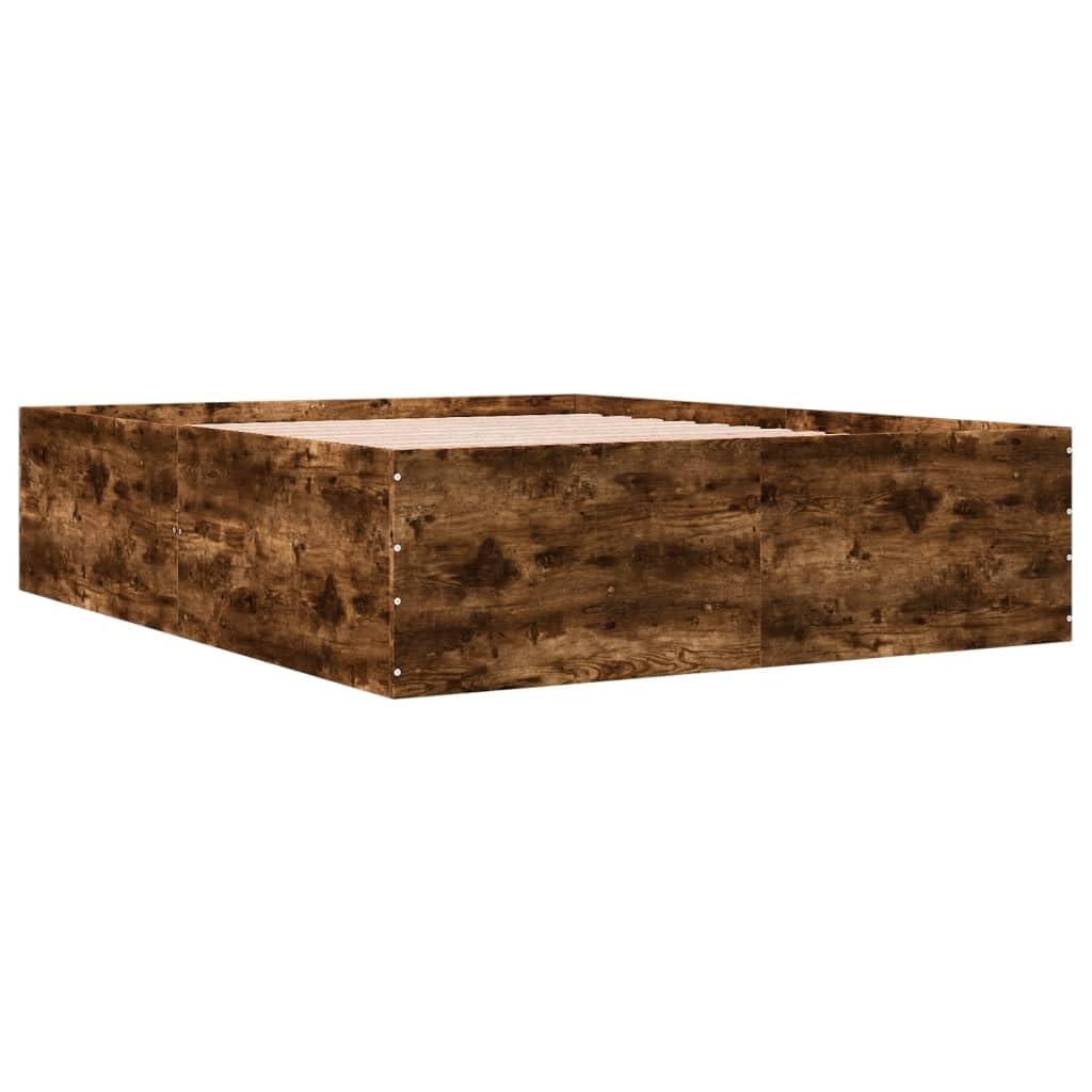 vidaXL Bed Frame, Bed Base for Bedroom Guest Room, Mattress Foundation for Double Bed, Bedstead, Smoked Oak 150x200 cm King Size Engineered Wood