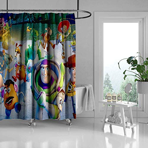 Kids Cartoon Shower Curtain Cute Cartoon Anime Characters Shower Curtain, Polyester Fabric Kids Bathroom Decor Curtain Set With Hooks (Green, 71Wx71H Inches) #TOP1
