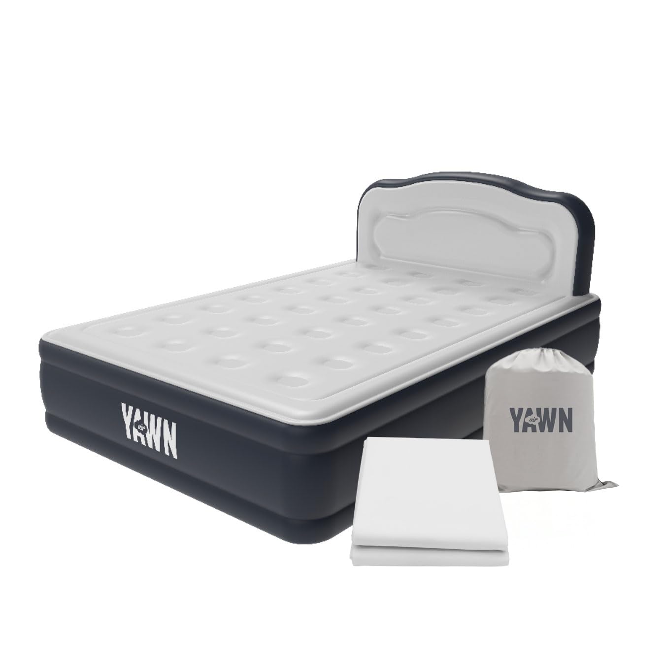 Yawn Air Bed With Fitted Sheet - Double, Blue,Silver/Grey