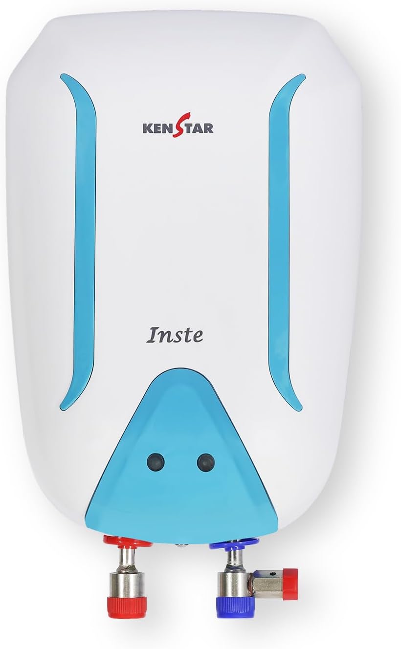 Kenstar Inste 3L 3KW Vertical Instant Water Heater (Geyser) | Faster Heating | Suitable for High Rise Buildings & Low Rise | 3 Levels of Safety |2 Years Warranty (WHITE And TURQUOISE), Wall Mounting