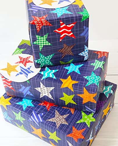 Abacus Cards AMZ03A Male Wrapping Paper Gift Wrap Multipack, 6 Recyclable Folded Sheets and 6 Tags