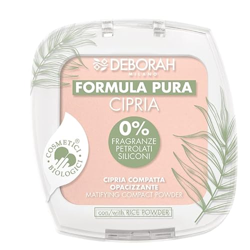 Deborah Milano - Cipria Compatta Opacizzante BIO Formula Pura, Ingredienti Naturali e Biologici, Finish Matte, Texture Leggera e Vellutata, Senza Parabeni, Siliconi, Fragranze, Colore: Fair 1, 10 g