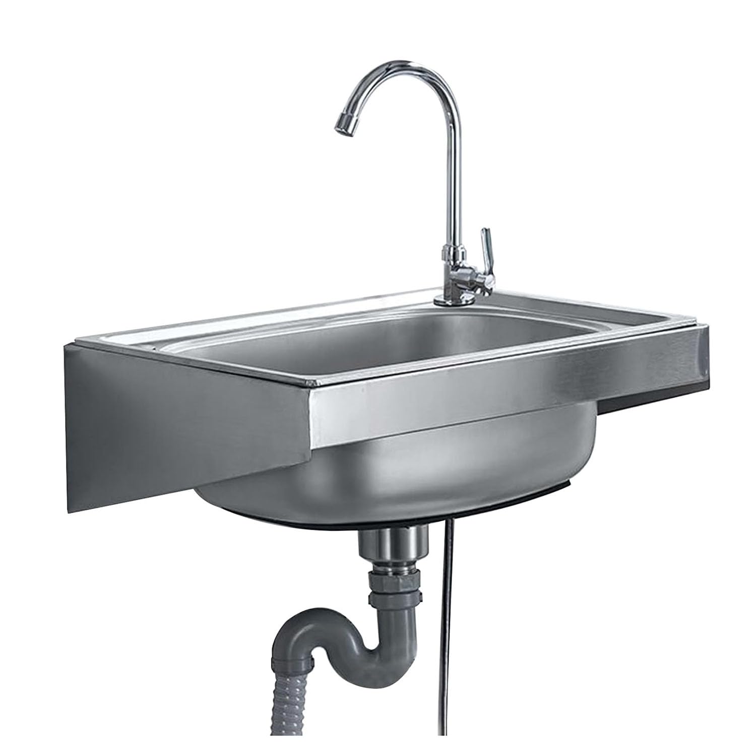 Lavabo Mural en Acier Inoxydable avec Robinet pivotant et égouttoir pour Cuisine, Bar, Garage.