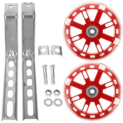 Ruedas de entrenamiento para bicicleta INOOMP con soporte estabilizador ajustable rojo para bicicletas de 12 a 20 pulgadas, ruedas auxiliares intermitentes para aprendizaje de bicicleta miniatura 1