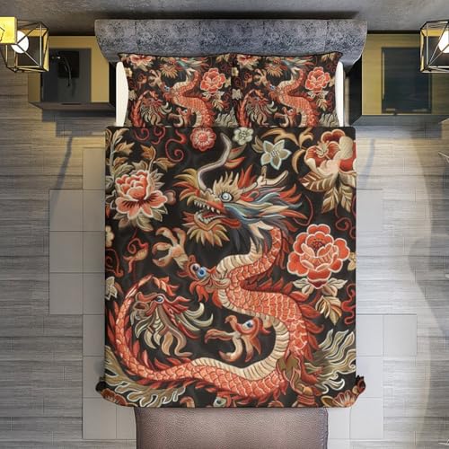 Juego de ropa de cama con diseño de dragón textil de microfibra de alta densidad 8