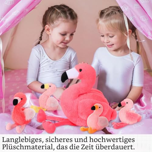Skylety 5 Stück Flamingo Kuscheltier 45 cm Kuscheltier mit 4 Babys im Bauch