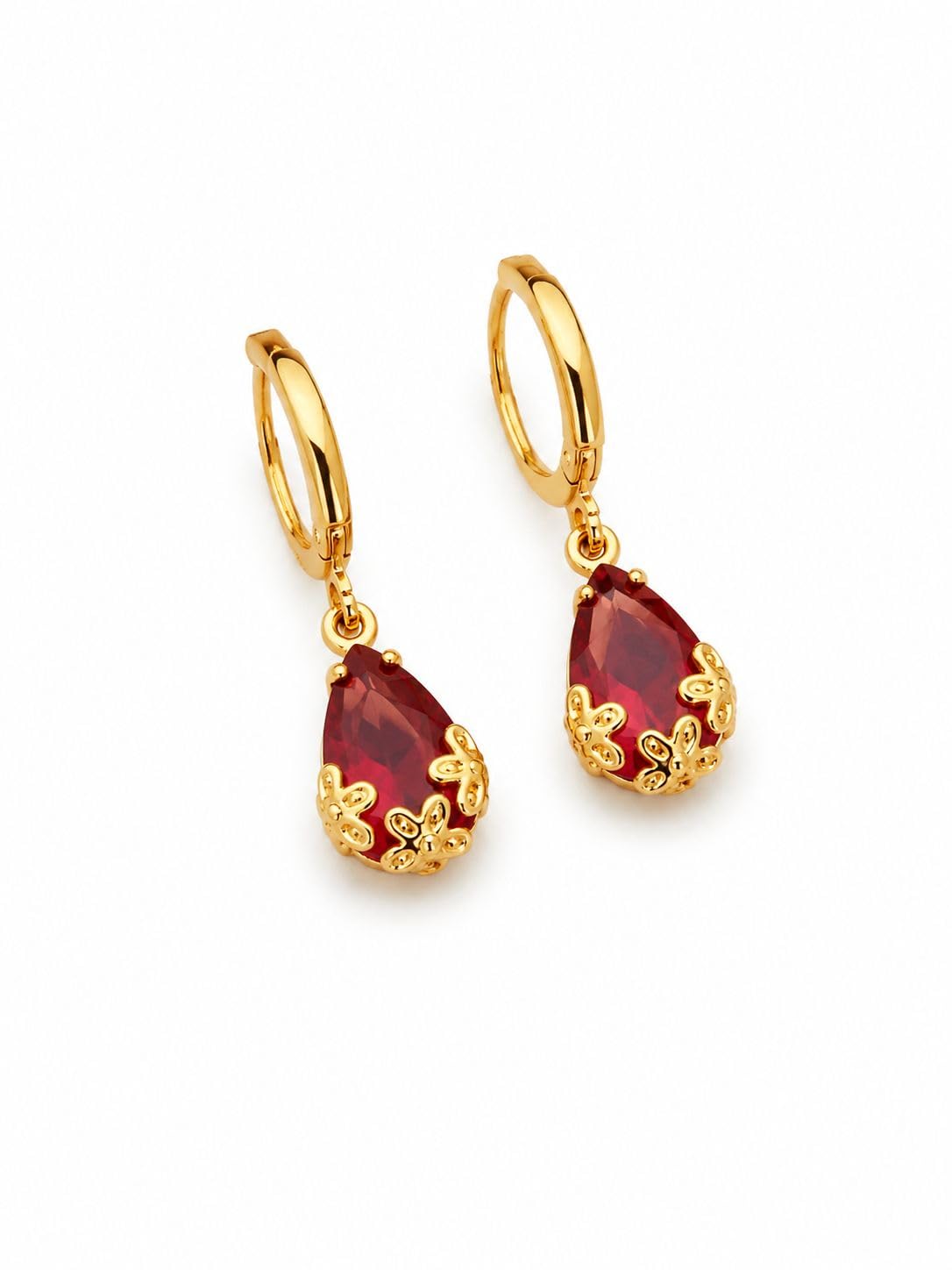 Ruby Red Crystal Teardrop Drop Earrings for Women-image-14