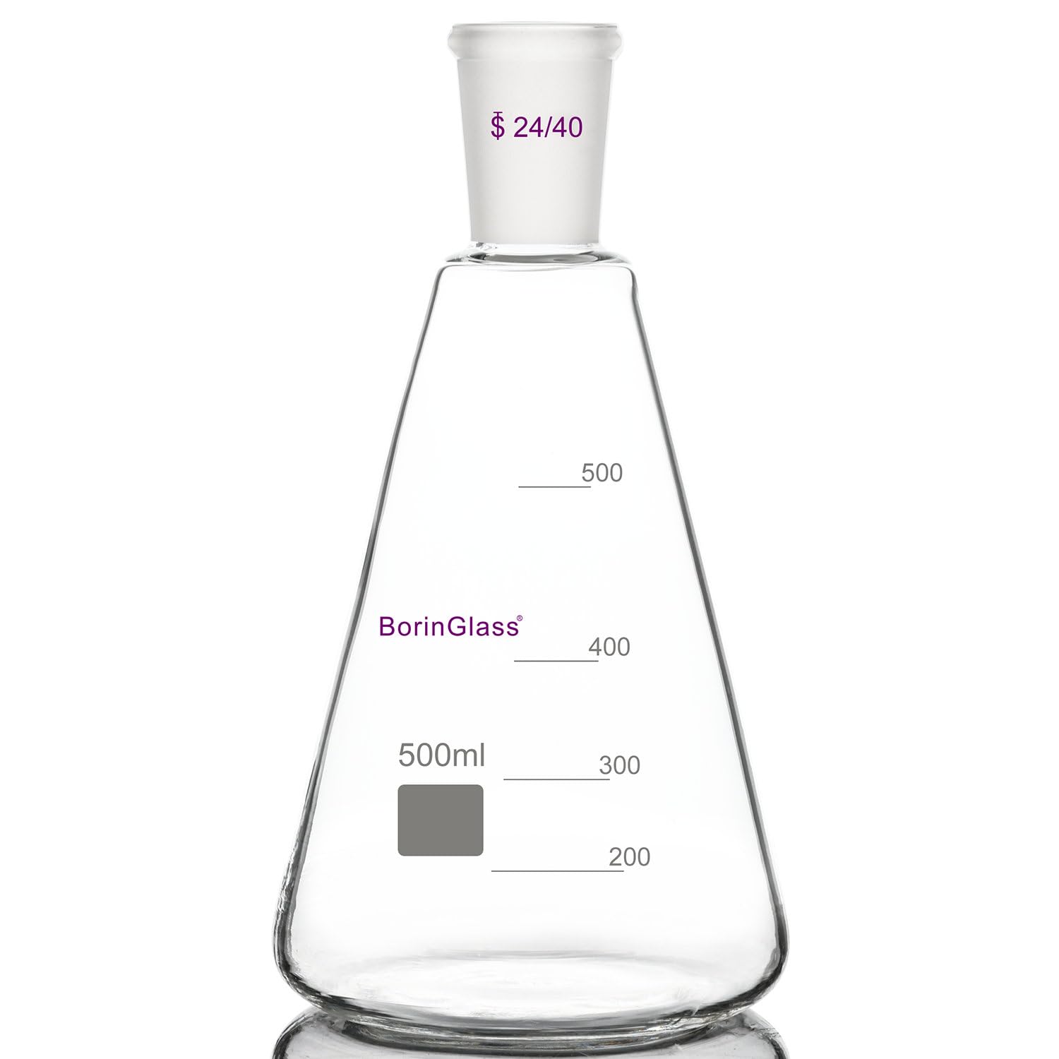 BorinGlass Erlenmeyer de vidrio borosilicato 500 ml con junta 24/40