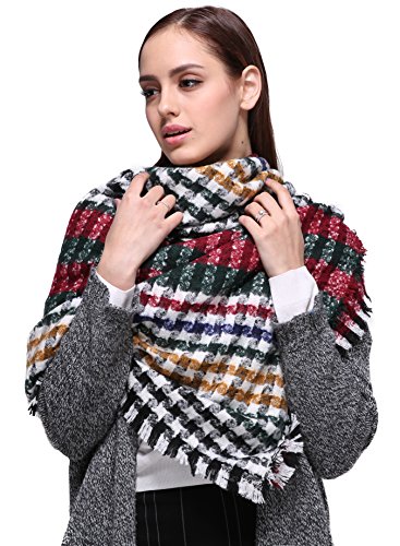 Shmily Girl Bufanda Para Mujer Otoño y Invierno Bufanda de Lana a Cuadros con Flecos (Free Size, Multicolor-c158)