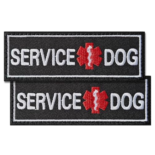 2 Pieces Service Dog Dog Patches, Service Dog Patches with Hook Backing for Service Animal Vests, Harnesses