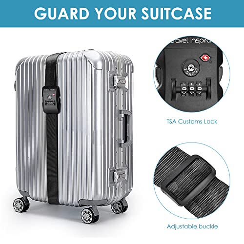 Image of Travel Inspira Luggage Straps with TSA Approved Lock, Heavy-Duty Adjustable Suitcase Belt for 20-28 Inch Travel Suitcase, Durable Nylon Anti-Theft Protection, Black