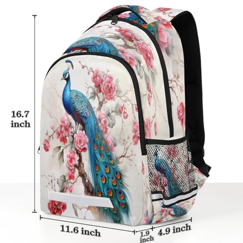 Peacock Rose Backpack for Boys Girls Kids Schoolbag Children School Bookbag,Women Men Casual Daypack Students College Bookbags Peacock Travel Bags2