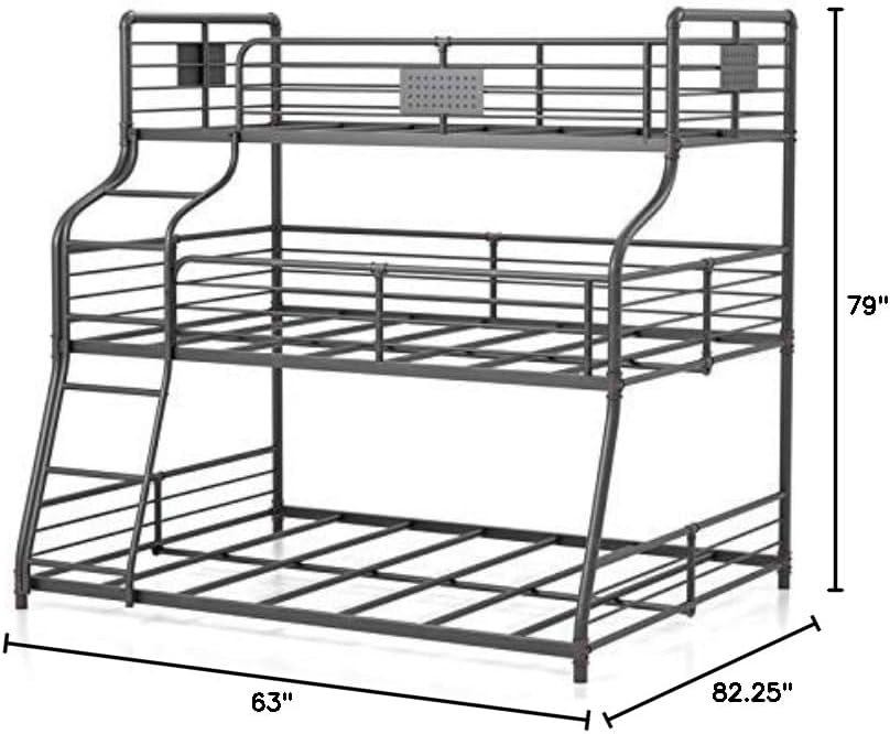 Furniture of America Bryon Metal Twin/Full/Queen Triple Bunk Bed in Black