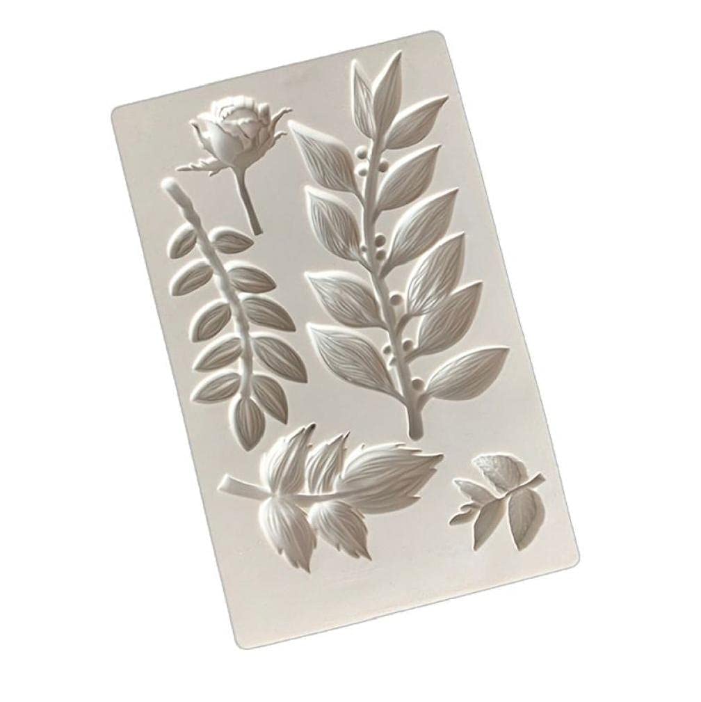 Bontannd Grey Rose Flower Leaf Vine Branch Silicone Mold Clay Fondant Mold Diy Cake Decoration Tool Candy Sugar Cookies Chocolate Mould Baking