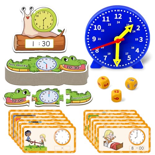 Aizweb Clock for Kids, Learning Clock Analog Clock Telling Time Teaching Homeschool Supplies Essentials Math Manipulatives Preschool Kindergarten Learning Activities Educational Montessori Toys Games