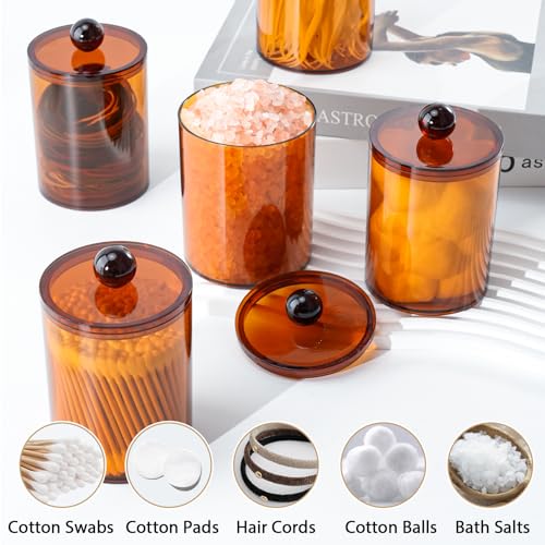 4-Pcs-Acrylic-Qtip-Holder-Cotton-Ball-Holder-Jars-with-Lids-Brown-Apothecary-Jars-for-Cotton-Swabs-Balls-Pads-and-Floss-Picks-Bathroom-Vanity-Organizer