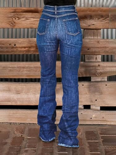 Flamingals Bootcut Straight Leg High Rise Casual Botton Fly Raw Hem Denim Jeans3