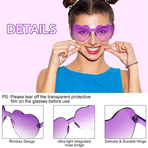 Flutesan 30 Pairs Heart Shaped Sunglasses Bulk Spider Halloween Party Rimless Heart Sunglasses Candy Color for Women Men3