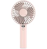 Portable USB Rechargeable Handheld Fan, 3 Wind Speeds, LED Display, Electric Hand Fan for Home Office School Camping Outdoor, Compact and Travel-Friendly, Free Standing Horizontal and Vertical (Pink)