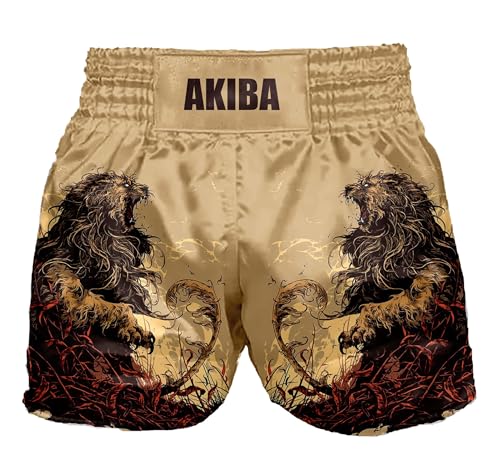 Image of AKIBA Muay Thai Shorts Satin Boxing Fight Training Shorts with Elastic Waistband and Side Slits for Ring Sparring and Gym Sessions Tribal Print