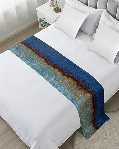 Yukro Bed Runner Scarf, Vintage Metallic Texture Different Shades of Blue King Bed Scarf Runner, No Fading Decorative Bedding Scarf for Bedroom Hotels Homes and Guestrooms