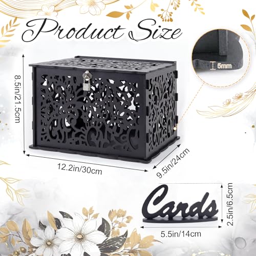 Image of Wedding Card Box with Lock, Black Card Box for Wedding Reception Decorations, Wedding Box for Cards and Money, PVC Envelope Gift Card Box for Party Graduation Baby Shower Birthday Decor