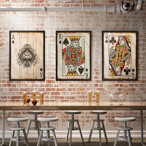 Peinture sur toile poker vintage triptyque de cadres intérieurs d'art mural 30 x 50 cm