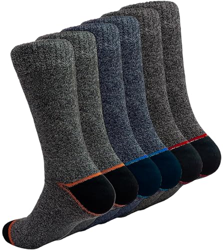 DIVABONNA Calcetines de Trabajo Hombre Térmicos, 6 Pares Calcetines Invierno de Algodón Reforzados (40-46, Jaspeado Colores, 6 Pares)