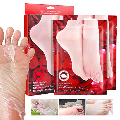 BOMPOW Exfoliating Foot Peeling Mask, Callus Peel Socks Booties for Smooth Feet in 3-7 Days, Rose Scented Foot Mask to Repair Rough Heels, 2 Pairs