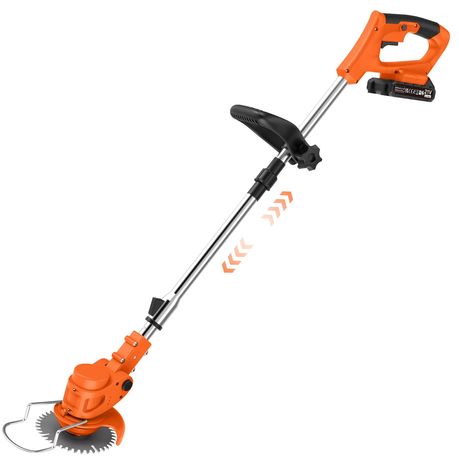 Cordless Strimmer with 4 Blades and 2 x 21V 2000mAh Battery, Garden Strimmer with Foldable Design and Adjustable Telescopic Shaft, Grass Trimmer for Lawn, Bushes and Yard - Orange