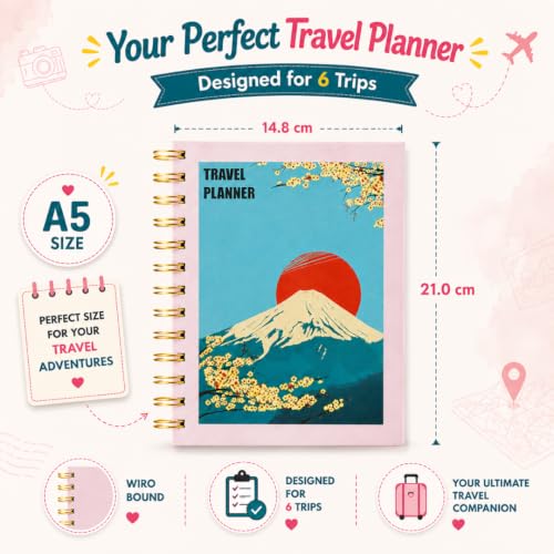 Image of Travel Journal & Diary for 6 Trips - A5 Guided Trip Planner, Bucket List & Travel Memory Book (Mount Fuji)