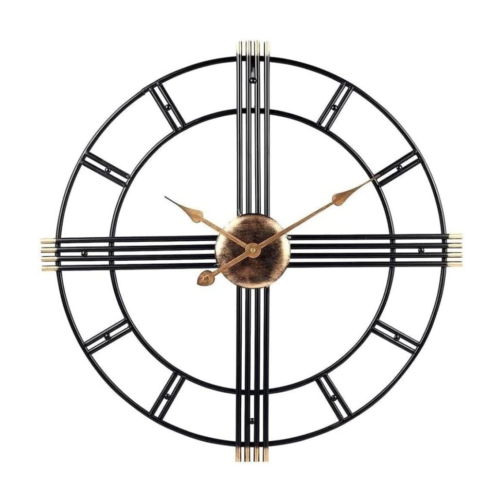 KRXSOBNV wall clock, Living Room Non Ticking Iron Art Clocks Roman Numeral Retro Distressed Metal Wall for(A,60CM)