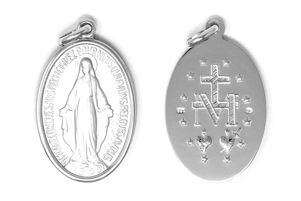 Médaille miraculeuse argent 925 catholique avec carte prière Lourdes