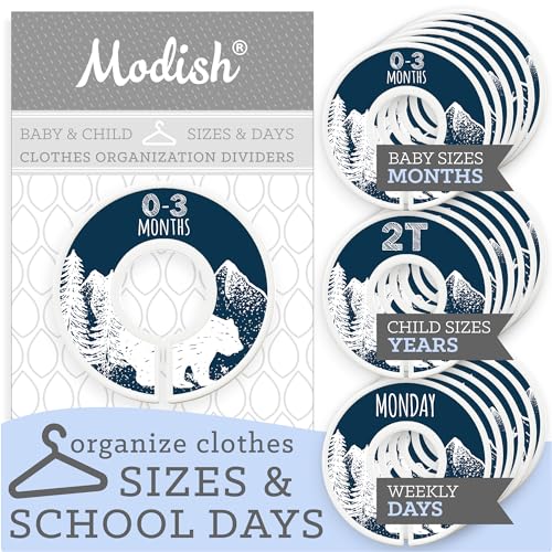 Image of Baby Clothes Closet Organization, Hanging Size Dividers: Months & Years Sets, Girl Boy Neutral Navy Blue Outdoor Mountain Forest Safari Explorer Woodland Animals Fox Nursery Décor, Useful Baby Gift